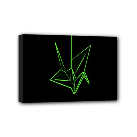 Origami Light Bird Neon Green Black Mini Canvas 6  X 4  by Mariart