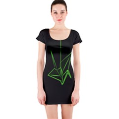 Origami Light Bird Neon Green Black Short Sleeve Bodycon Dress