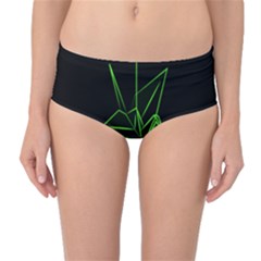 Origami Light Bird Neon Green Black Mid-waist Bikini Bottoms