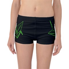 Origami Light Bird Neon Green Black Reversible Boyleg Bikini Bottoms by Mariart