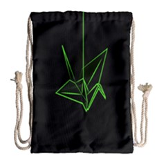 Origami Light Bird Neon Green Black Drawstring Bag (large) by Mariart