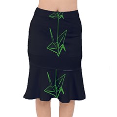 Origami Light Bird Neon Green Black Mermaid Skirt