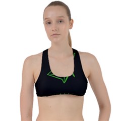 Origami Light Bird Neon Green Black Criss Cross Racerback Sports Bra by Mariart