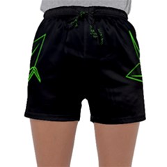 Origami Light Bird Neon Green Black Sleepwear Shorts by Mariart