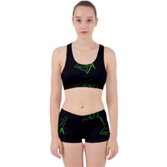 Origami Light Bird Neon Green Black Work It Out Sports Bra Set by Mariart