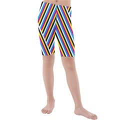 Lines Chevron Yellow Pink Blue Black White Cute Kids  Mid Length Swim Shorts by Mariart