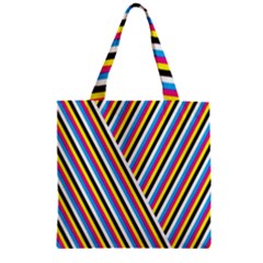 Lines Chevron Yellow Pink Blue Black White Cute Zipper Grocery Tote Bag by Mariart