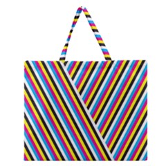 Lines Chevron Yellow Pink Blue Black White Cute Zipper Large Tote Bag by Mariart