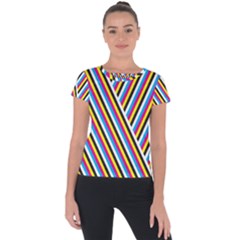 Lines Chevron Yellow Pink Blue Black White Cute Short Sleeve Sports Top  by Mariart