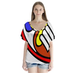 Pedernal Art Circle Sign V-neck Flutter Sleeve Top by Mariart