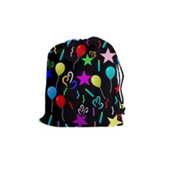 Party Pattern Star Balloon Candle Happy Drawstring Pouches (medium)  by Mariart