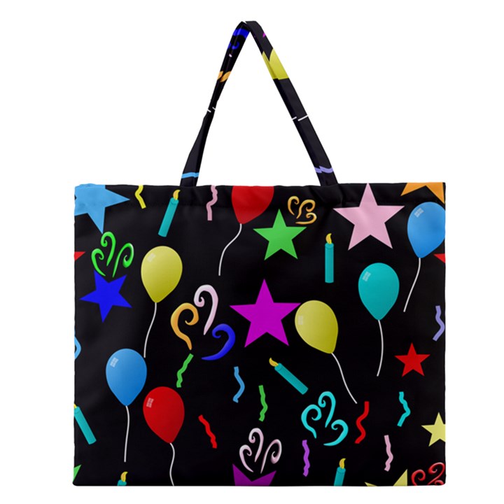 Party Pattern Star Balloon Candle Happy Zipper Large Tote Bag