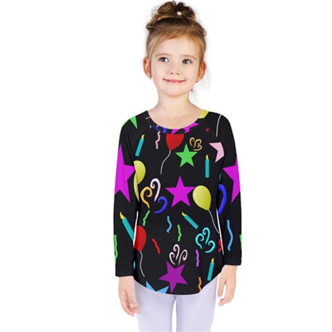 Party Pattern Star Balloon Candle Happy Kids  Long Sleeve Tee by Mariart