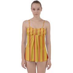 Red Orange Lines Back Yellow Babydoll Tankini Set by Mariart