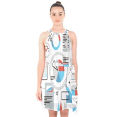 Science Mathematics Formula Halter Collar Waist Tie Chiffon Dress