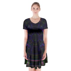 Psychic Color Circle Abstract Dark Rainbow Pattern Wallpaper Short Sleeve V-neck Flare Dress by Mariart
