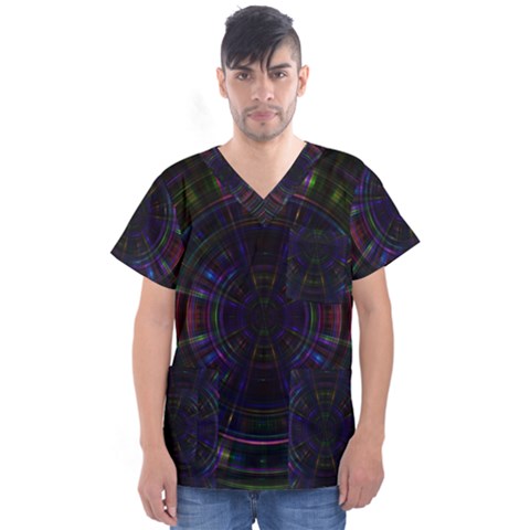Psychic Color Circle Abstract Dark Rainbow Pattern Wallpaper Men s V-neck Scrub Top by Mariart