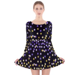 Space Star Light Gold Blue Beauty Long Sleeve Velvet Skater Dress by Mariart