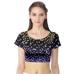 Space Star Light Gold Blue Beauty Black Short Sleeve Crop Top (tight Fit) by Mariart