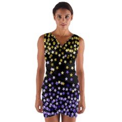 Space Star Light Gold Blue Beauty Black Wrap Front Bodycon Dress by Mariart