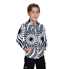 Spiral Leafy Black Floral Flower Star Hole Wind Breaker (kids) by Mariart