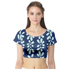 Star Flower Floral Blue Beauty Polka Short Sleeve Crop Top (tight Fit)