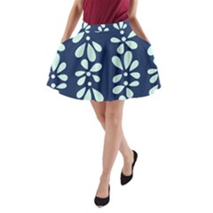 Star Flower Floral Blue Beauty Polka A-line Pocket Skirt