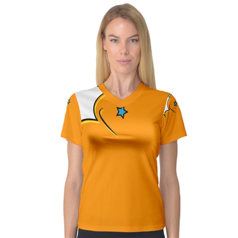 Star Line Orange Green Simple Beauty Cute V-neck Sport Mesh Tee by Mariart