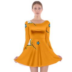 Star Line Orange Green Simple Beauty Cute Long Sleeve Skater Dress