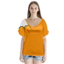 Star Line Orange Green Simple Beauty Cute V-Neck Flutter Sleeve Top View1