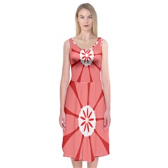 Sunflower Flower Floral Red Midi Sleeveless Dress by Mariart