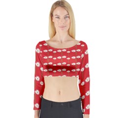 Sunflower Red Star Beauty Flower Floral Long Sleeve Crop Top by Mariart