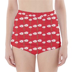 Sunflower Red Star Beauty Flower Floral High-waisted Bikini Bottoms by Mariart