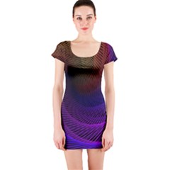 Striped Abstract Wave Background Structural Colorful Texture Line Light Wave Waves Chevron Short Sleeve Bodycon Dress by Mariart