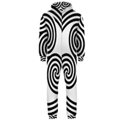 Triple Spiral Triskelion Black Hooded Jumpsuit (men)  by Mariart