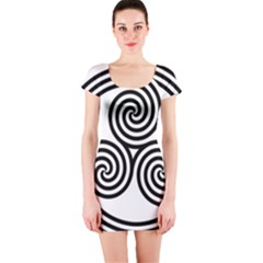 Triple Spiral Triskelion Black Short Sleeve Bodycon Dress