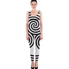 Triple Spiral Triskelion Black Onepiece Catsuit by Mariart
