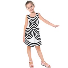 Triple Spiral Triskelion Black Kids  Sleeveless Dress by Mariart