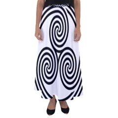 Triple Spiral Triskelion Black Flared Maxi Skirt