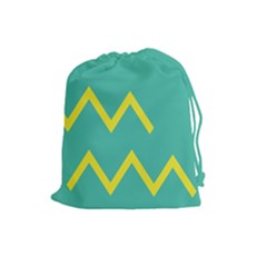 Waves Chevron Wave Green Yellow Sign Drawstring Pouches (large) 