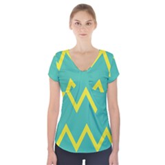 Waves Chevron Wave Green Yellow Sign Short Sleeve Front Detail Top by Mariart