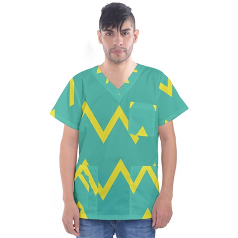 Waves Chevron Wave Green Yellow Sign Men s V-neck Scrub Top by Mariart