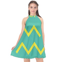 Waves Chevron Wave Green Yellow Sign Halter Neckline Chiffon Dress  by Mariart