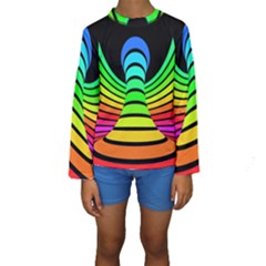 Twisted Motion Rainbow Colors Line Wave Chevron Waves Kids  Long Sleeve Swimwear by Mariart