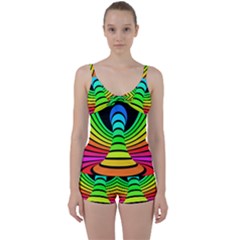 Twisted Motion Rainbow Colors Line Wave Chevron Waves Tie Front Two Piece Tankini