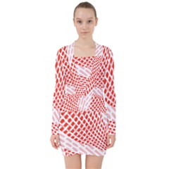 Waves Wave Learning Connection Polka Red Pink Chevron V-neck Bodycon Long Sleeve Dress by Mariart