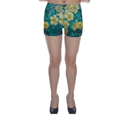 Yellow Flowers At Nature Skinny Shorts by dflcprints
