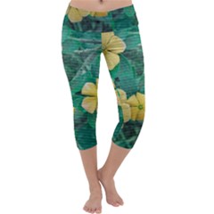 Yellow Flowers At Nature Capri Yoga Leggings by dflcprints