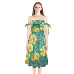 Yellow Flowers At Nature Shoulder Tie Bardot Midi Dress by dflcprints