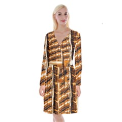 Abstract Architecture Background Long Sleeve Velvet Front Wrap Dress